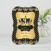 Invitation Point de polka or noir Baby shower Prince (Debout devant)