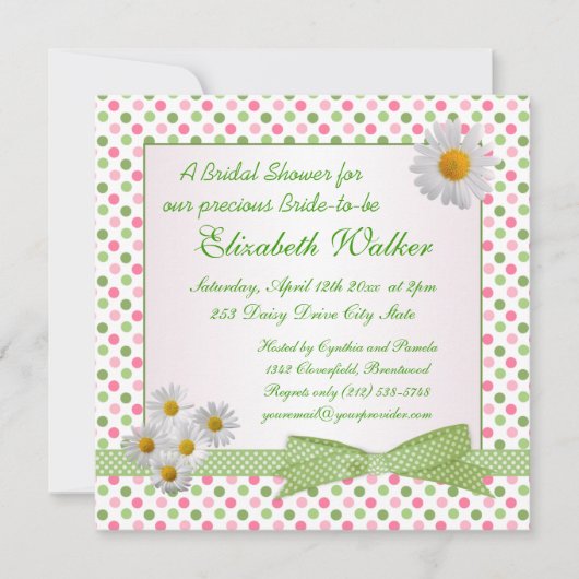 Invitation Point de polka rose vert, Fête de l'mariée marguer (Devant)