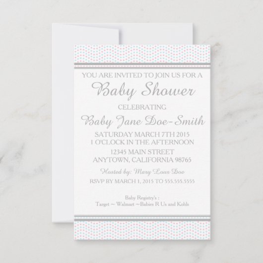 Invitation Point Polka clair rose et bleu (Devant)
