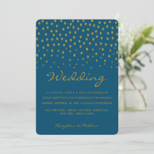 Invitation Point Polka Or - Bleu & Or - Mariage