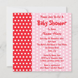 Invitation Point Polka rouge et rose, Baby shower personnalis
