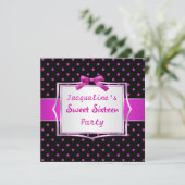 Invitation Pointe Polka noir et rose chaud Sweet 16 Invitatio (Debout devant)