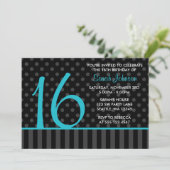 Invitation Pointe Polka Turquoise et noire Gratuits 16 Annive (Debout devant)