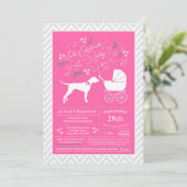 Invitation Pointer Chien Baby shower fille rose (Debout devant)