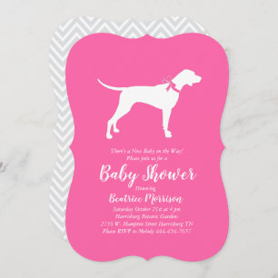 Invitation Pointer Chien Baby shower fille rose