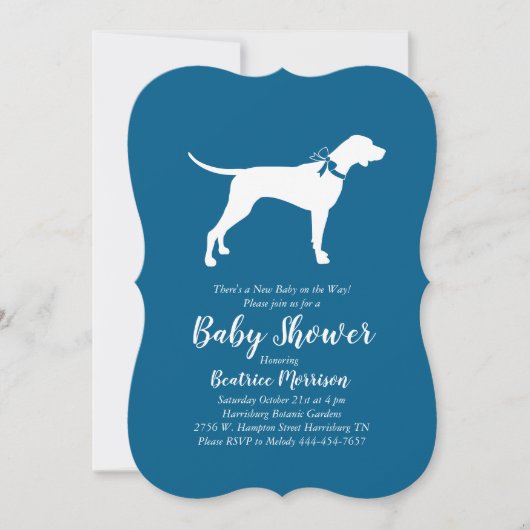 Invitation Pointer Chien Baby shower Garçon bleu (Devant)