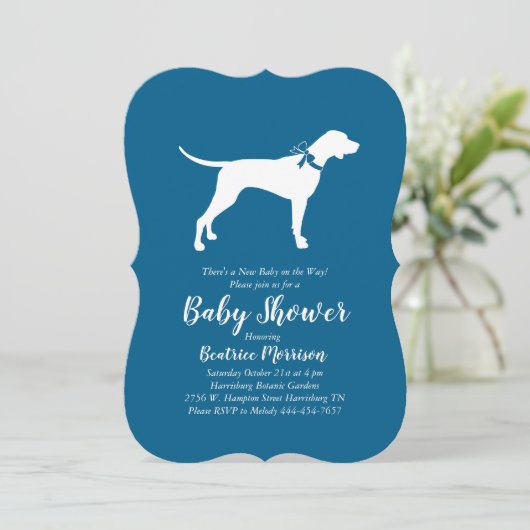 Invitation Pointer Chien Baby shower Garçon bleu (Debout devant)