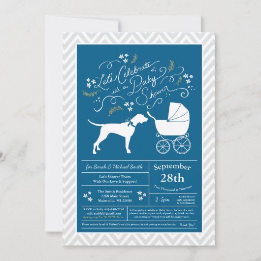 Invitation Pointer Chien Baby shower Garçon bleu (Devant)