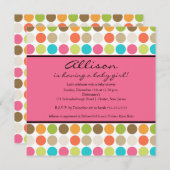 Invitation POINTS AMUSANTS ROSE bébé fille douche (Devant / Derrière)