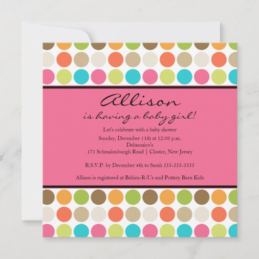 Invitation POINTS AMUSANTS ROSE bébé fille douche (Devant)