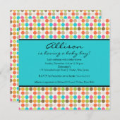 Invitation POINTS AMUSANTS TURQUOISE bébé fille ou garçon dou (Devant / Derrière)