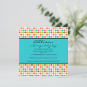 Invitation POINTS AMUSANTS TURQUOISE bébé fille ou garçon dou (Debout devant)