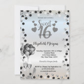 Invitation Points Argent, Verre, Ballons Sweet 16 Partie (Devant)
