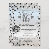Invitation Points Argent, Verre, Ballons Sweet 16 Partie (Devant / Derrière)