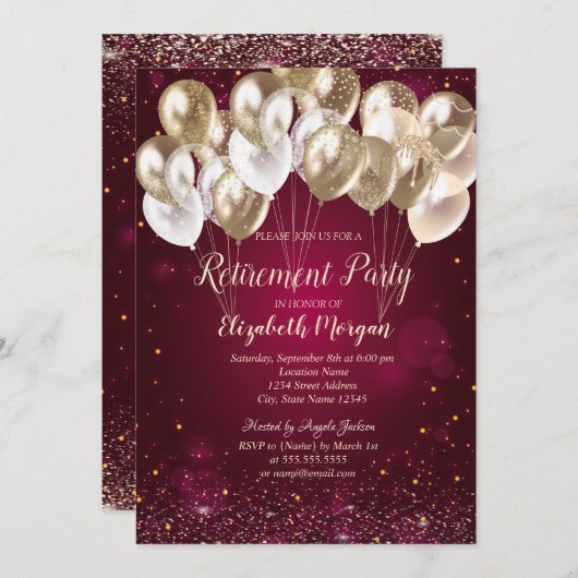Invitation Points Ballons d'or Retraite rouge (Devant / Derrière)