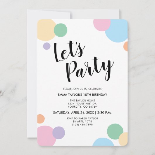 Invitation Points Balloon Arc-en-ciel Confetti pour fêtes d'a (Devant)