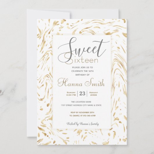 Invitation Points blancs dorés modernes Wavy Lines Design abs (Devant)