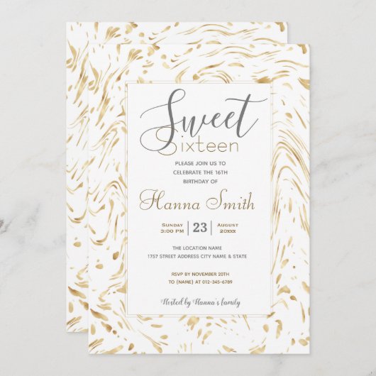 Invitation Points blancs dorés modernes Wavy Lines Design abs (Devant / Derrière)