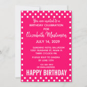 Invitation Points blancs roses chauds Motif Joyeux anniversai (Devant)