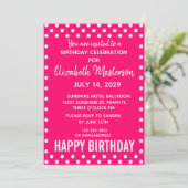 Invitation Points blancs roses chauds Motif Joyeux anniversai (Debout devant)