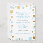 Invitation Points Bleus et Or Anniversaire Fête Photo Invitat (Dos)