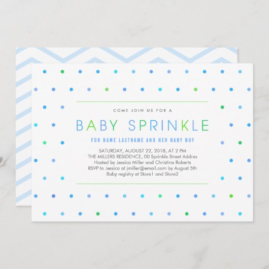 Invitation Points Bleus Garçon Moderne Propre Baby Sprinkle I (Devant / Derrière)