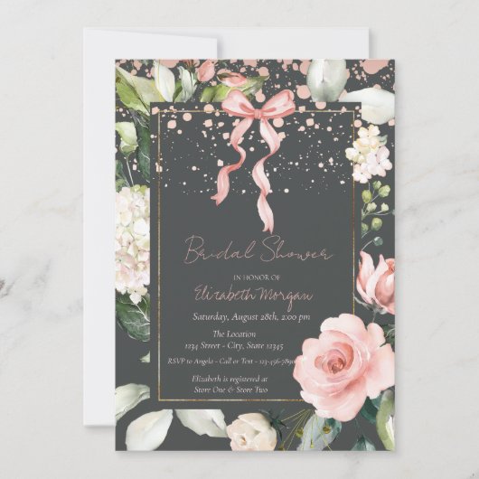 Invitation Points Bow rose Rose Rose Fête des mariées or (Devant)