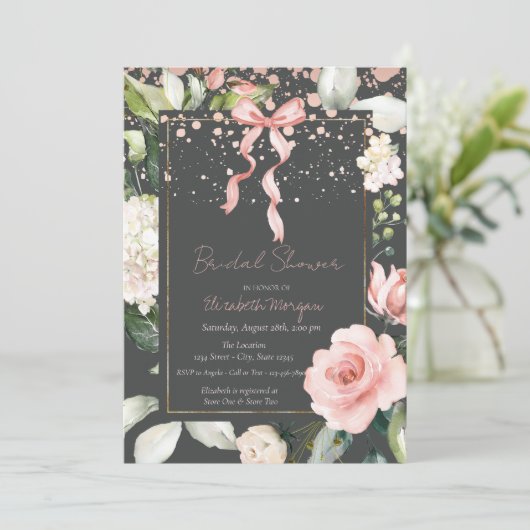 Invitation Points Bow rose Rose Rose Fête des mariées or (Debout devant)