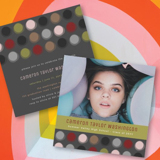 Invitation Points colorés Retro Fuzzy Photo Graduation Party