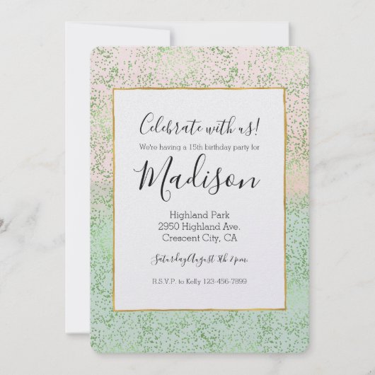 Invitation Points Confetti Aquarelle Rose-Mint (Devant)