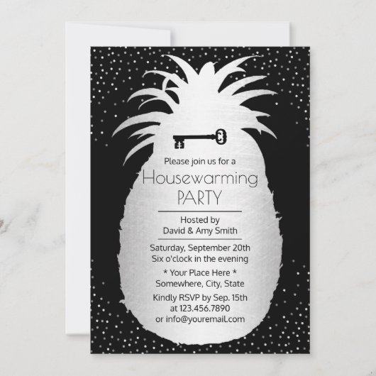 Invitation Points Confetti Argent Ananas modernes réchauffeme (Devant)