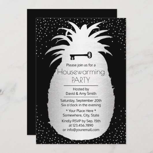 Invitation Points Confetti Argent Ananas modernes réchauffeme (Devant / Derrière)
