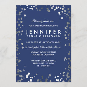 Invitation Points Confetti Argent et Marine Baby shower Vinta