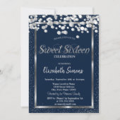 Invitation Points Confetti Argent Marine Bleu Sweet 16 (Devant)