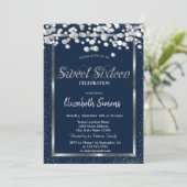 Invitation Points Confetti Argent Marine Bleu Sweet 16 (Debout devant)