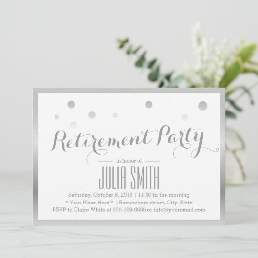 Invitation Points Confetti Argent Moderne (Debout devant)