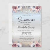 Invitation Points Confetti Argent Quinceañera Floral Argent (Devant)