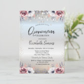 Invitation Points Confetti Argent Quinceañera Floral Argent (Debout devant)