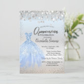 Invitation Points Confetti Argent, Robe Bleue Quinceañera (Debout devant)