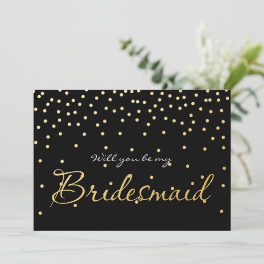 Invitation Points Confetti Black & Gold Foil BRIDESMAID (Debout devant)