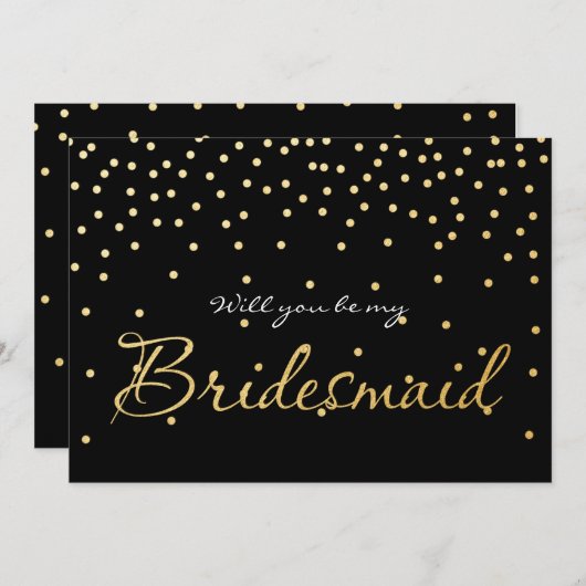 Invitation Points Confetti Black & Gold Foil BRIDESMAID (Devant / Derrière)