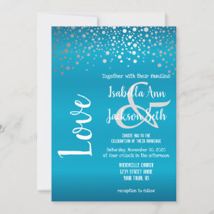 Invitation Points Confetti bleu turquoise et argent