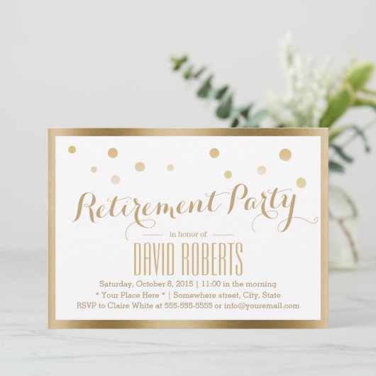 Invitation Points Confetti Cadrés Or Moderne (Debout devant)