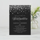 Invitation Points Confetti Faux Silver Foil Black Graduation (Debout devant)