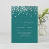 Invitation Points Confetti Faux Silver Foil Mariage Turquoise (Debout devant)
