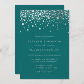 Invitation Points Confetti Faux Silver Foil Mariage Turquoise (Devant / Derrière)