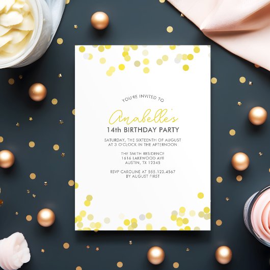 Invitation Points Confetti Jaune Anniversaire