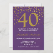 Invitation Points Confetti modernes de 40e anniversaire viole (Devant)
