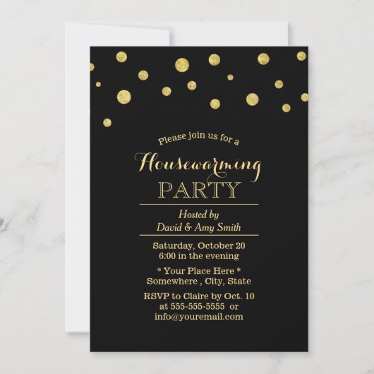 Invitation Points Confetti Noir & Or Chic (Devant)