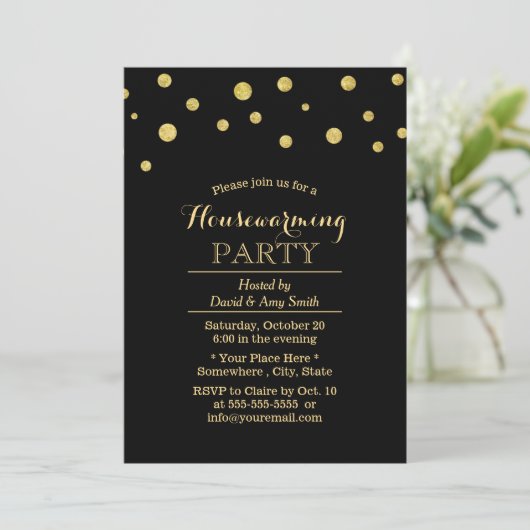 Invitation Points Confetti Noir & Or Chic (Debout devant)
